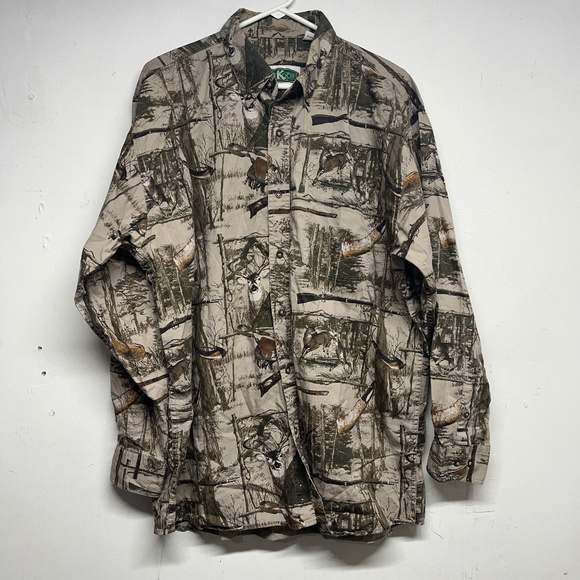 K's Outdoors Men's XL Deer Hunting Long Sleeve Button Shirt Tan Buck Hunt - Picture 1 of 7
